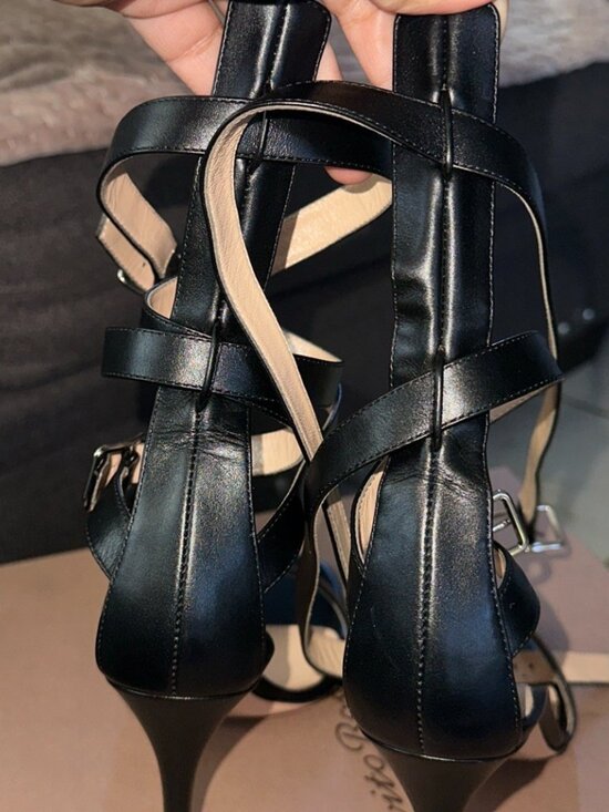 Gianvito Rossi ALERIS 105 LEATHER SANDALS BLACK Strappy - Picture 6 of 7